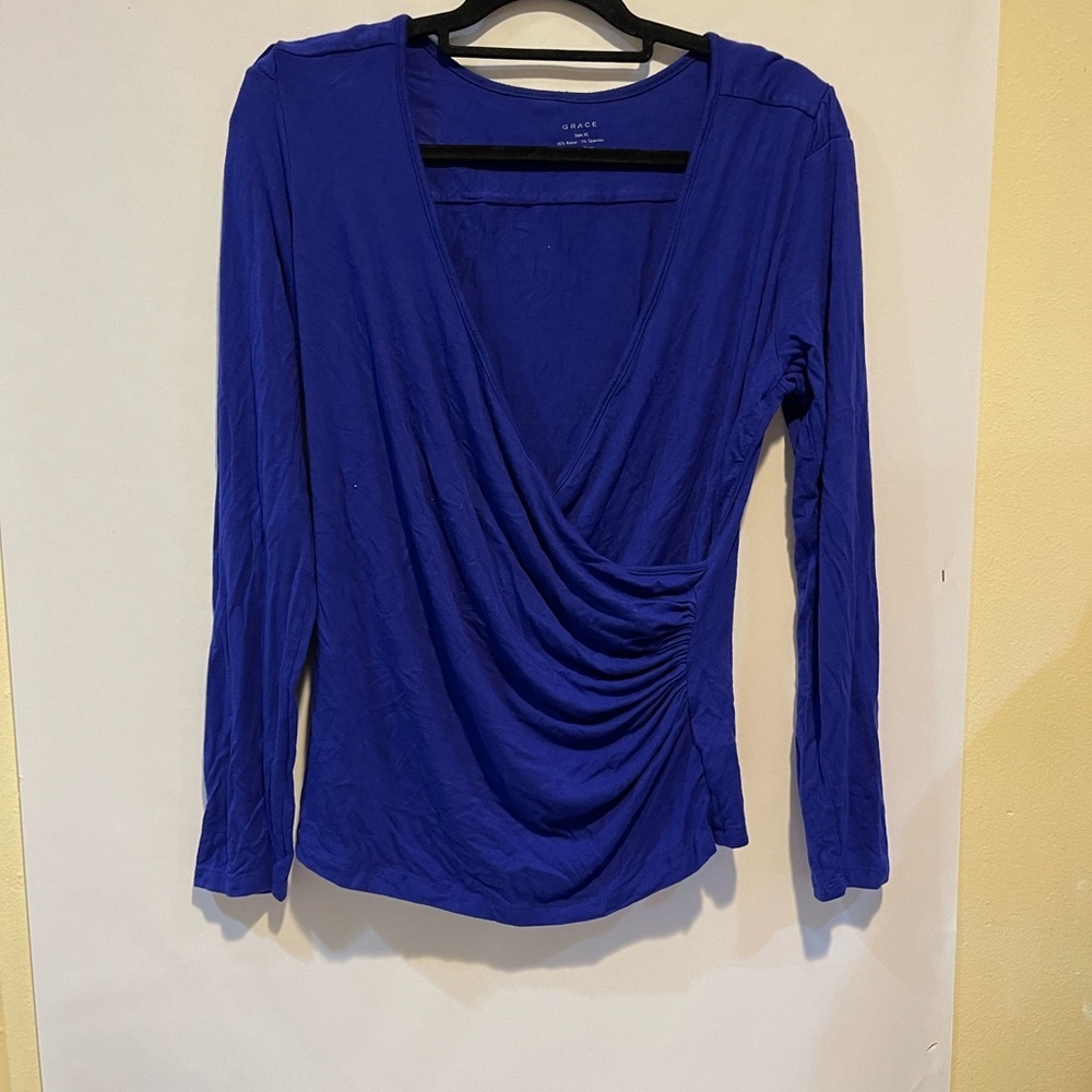 Royal Blue Surplice Top Size 0X - Picture 2 of 3